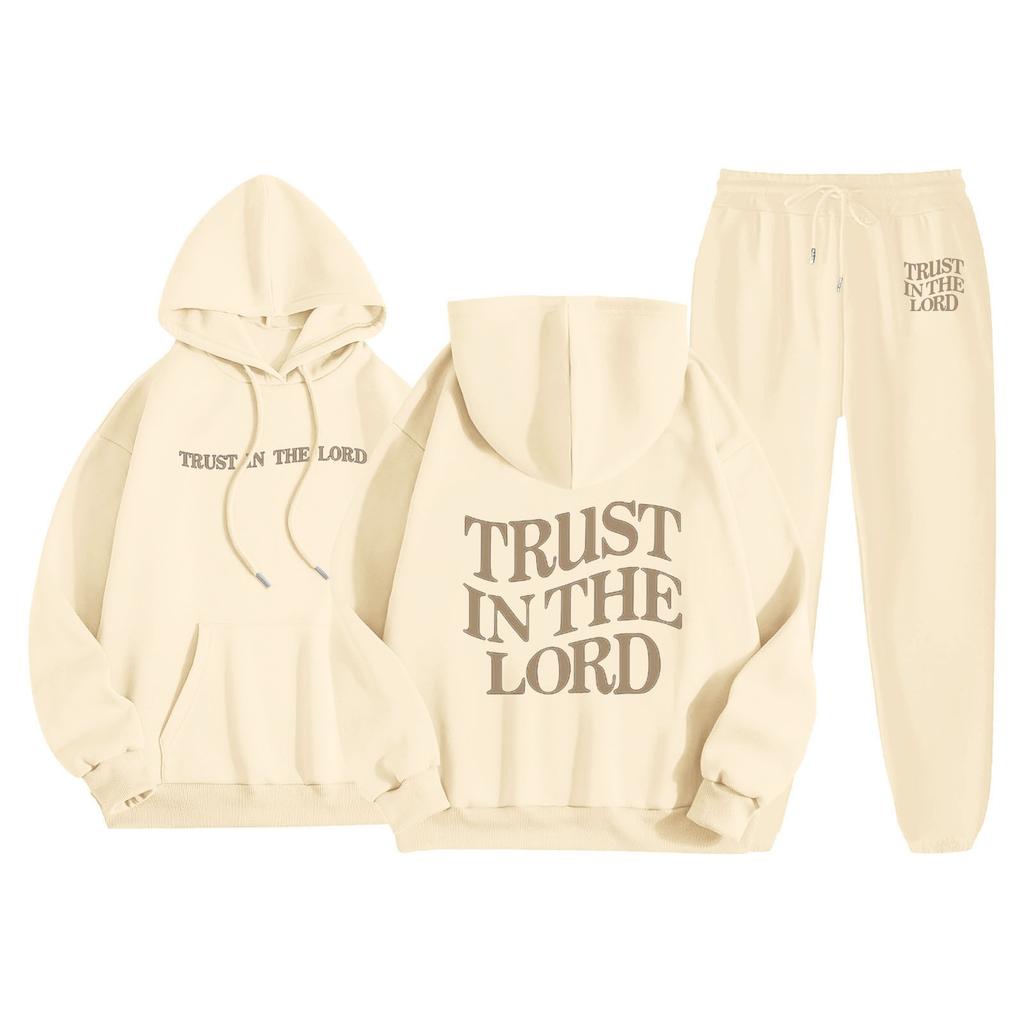 Men's Casual Solid Color Letter-printed Sweatshirt Set, Men's Fleece Hooded Drawstring Sweatshirt And Sweatpants Two-piece Set