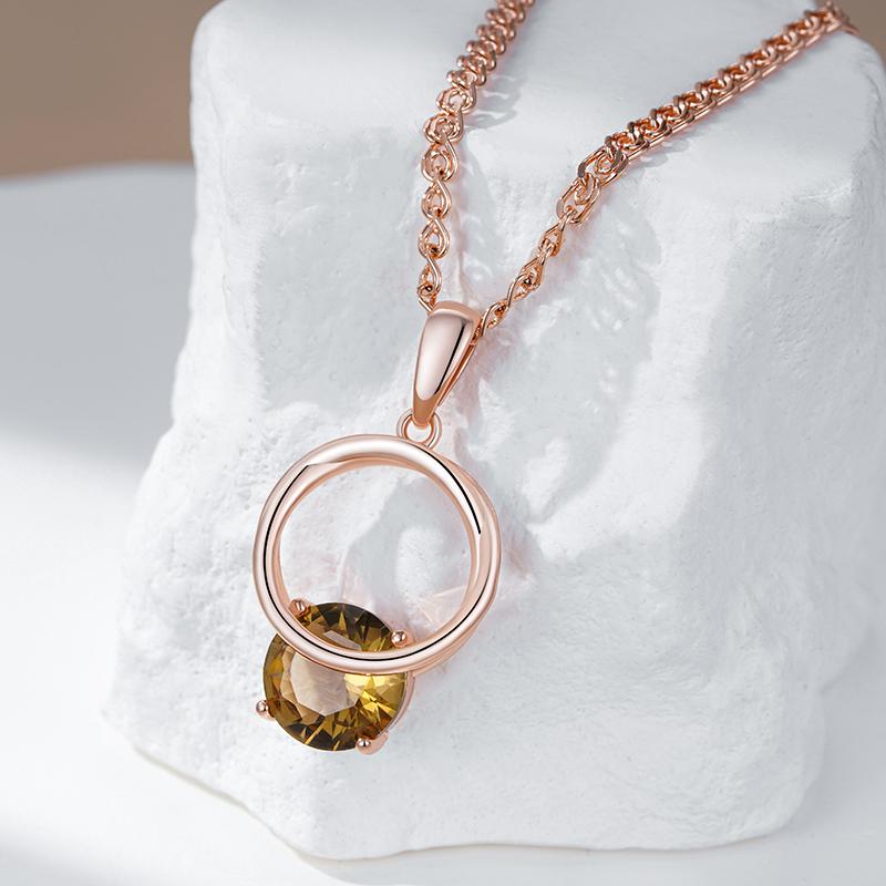 Shiny Brown Natural Zircon Pendant Necklace For Women Luxury  Rose Gold Color Party Accessories Daily Fine Jewelry