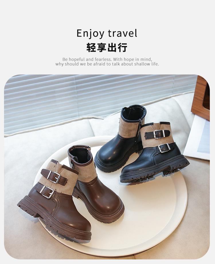 Children's Martin boots 2025 autumn and winter new boys and girls leather boots catwalk western cowboy boots locomotive boots single boots tide