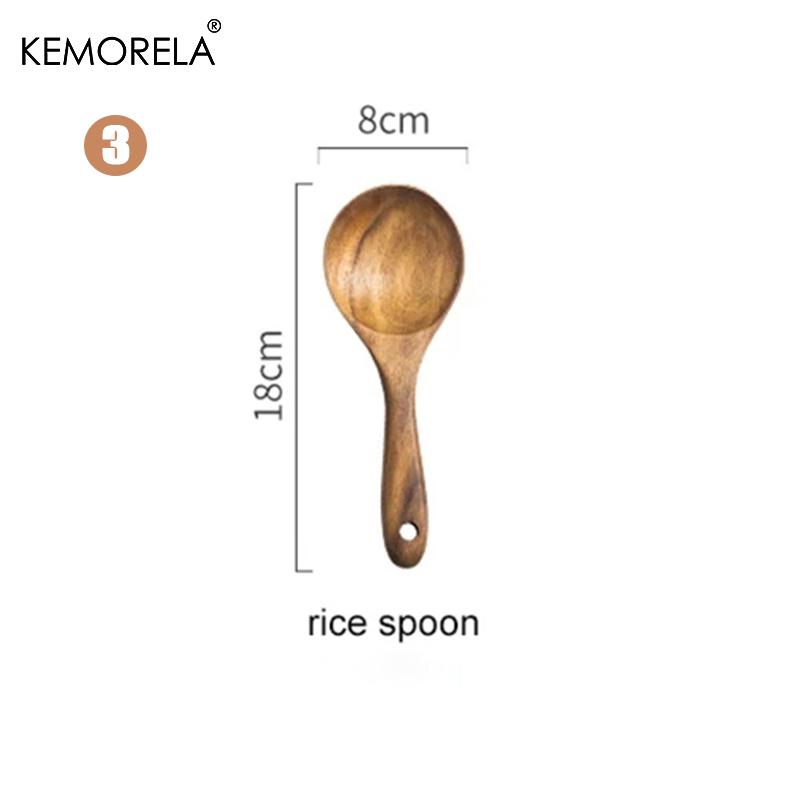 1PC Thailand Teak Natural Wood Tableware Spoon Ladle Turner Long Rice Colander Soup Skimmer Cooking Spoons Scoop Kitchen Tool