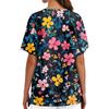 Floral Print V Neck Medical Scrub Top with Pockets Side Slits Short Sleeve Nurse Uniform Shirt for Women Comfortable Fit