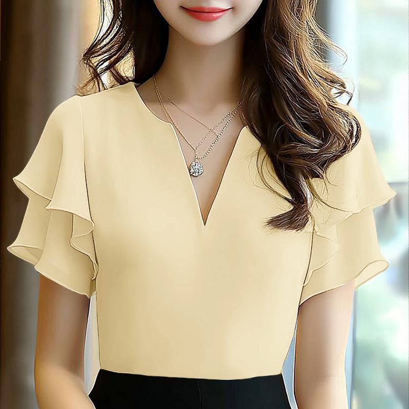 ZANZEA Bluză de vară casual pentru femei cu gât în V, volane și mâneci scurte