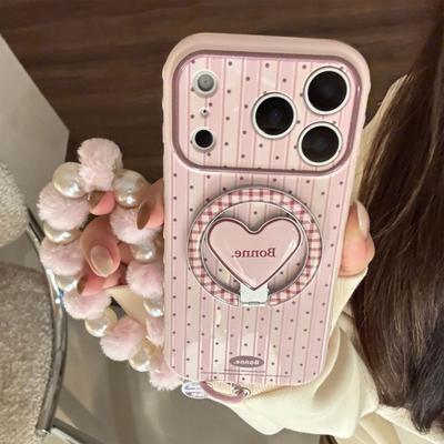 Bärbrun Randig Prickig Stående Telefonfodral för iPhone 15, iPhone 16, iPhone 17 Pro Max