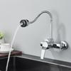 Wall Mounted Double Hole Kitchen Lead Free Hot and Cold Water Mixing Faucet Water Flow Spray Aerator 360 Degree Rotating Hose
