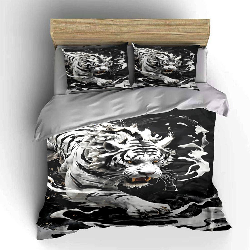 White tiger with splashes. Bedding sets Duvet cover sets Duvet covers Pillowcases(1 * Duvet Cover 2 * Pillowcases without duvet insert)