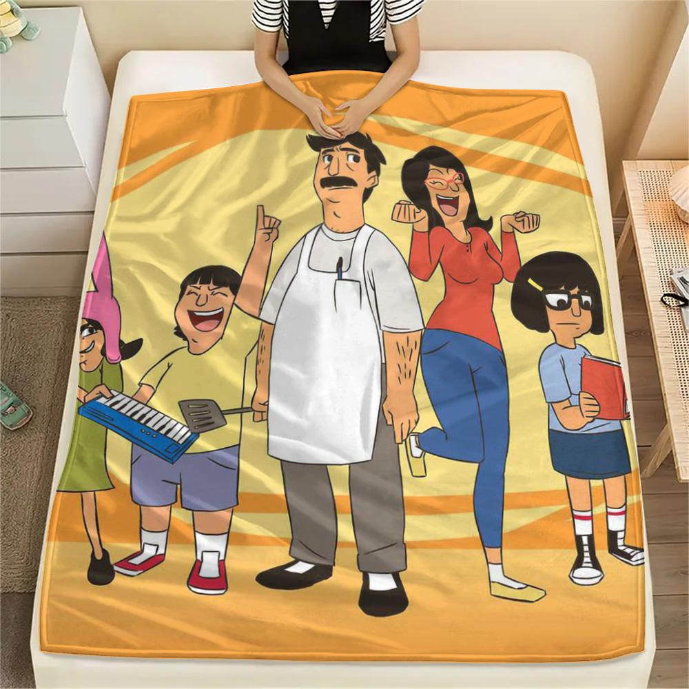 1PC Happy Burger Shop Print FlAannel Blanket, High quality Comfortable for All Seasons, Home Decor, Warmth and Comfort