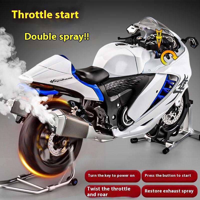 1/6 Suzuki Hayabusa Cool Alloy Motorcycle Model, Cool Sound and Light, Exhaust Pipe Sprayable, The Best Collection for Motorcycle Enthusiasts