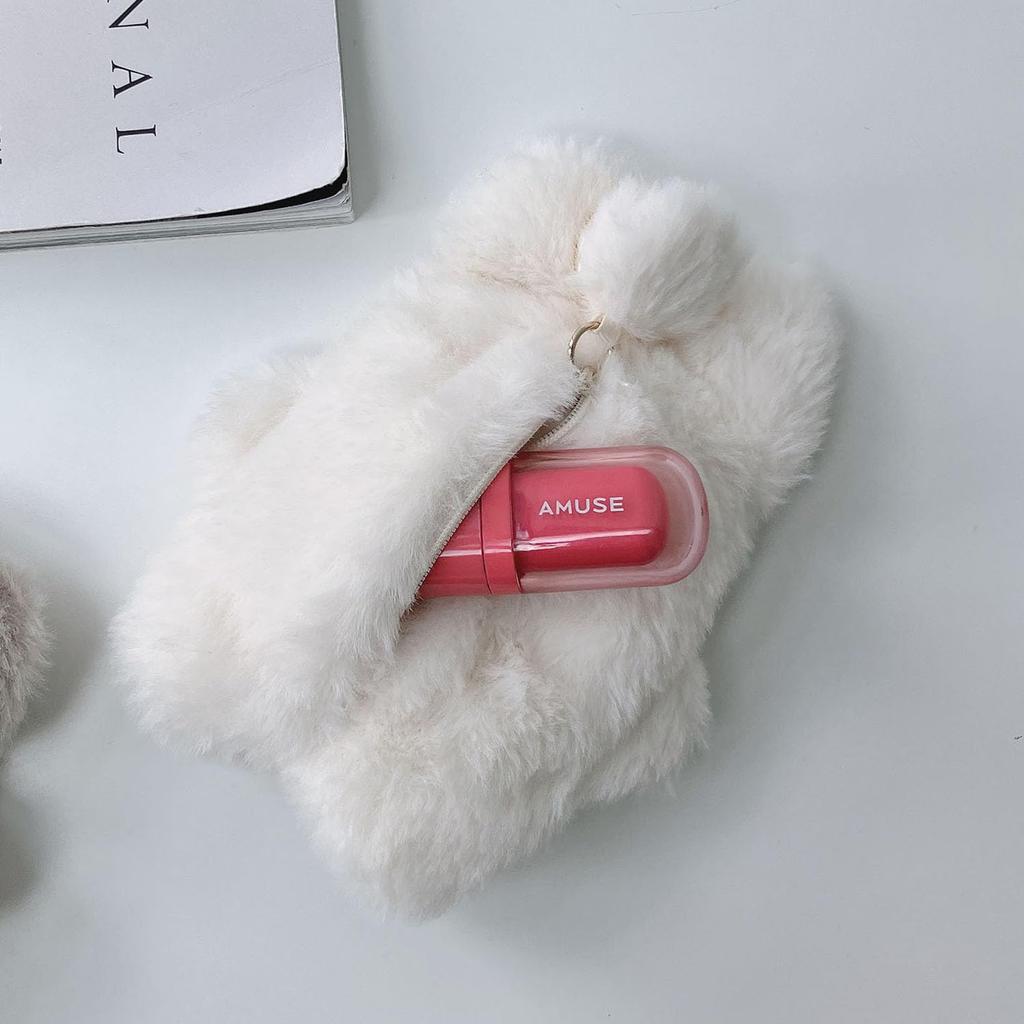 AS KNOW AS plus (ASKNOW AS PLUS) ZY8576 Souffle Key Ring Pouch, Rabbit, Size F, Ivory and White. Fluffy and fluffy plush toy. Cute pouch for small