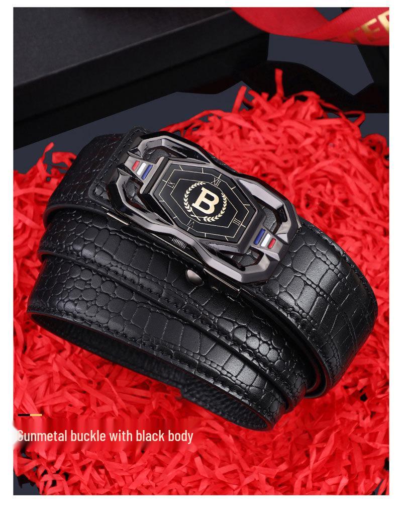 Men's Genuine Crocodile Pattern Leather Belt with Automatic Buckle - Stylish Casual Business Accessory