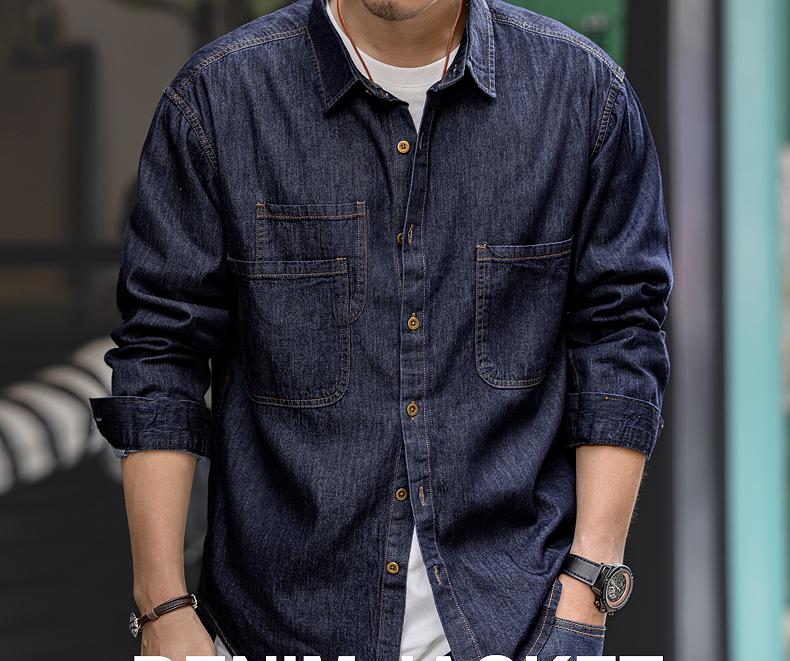Glanlu Men's Long Sleeve Denim Workwear Shirt Jacket - New Autumn Trend