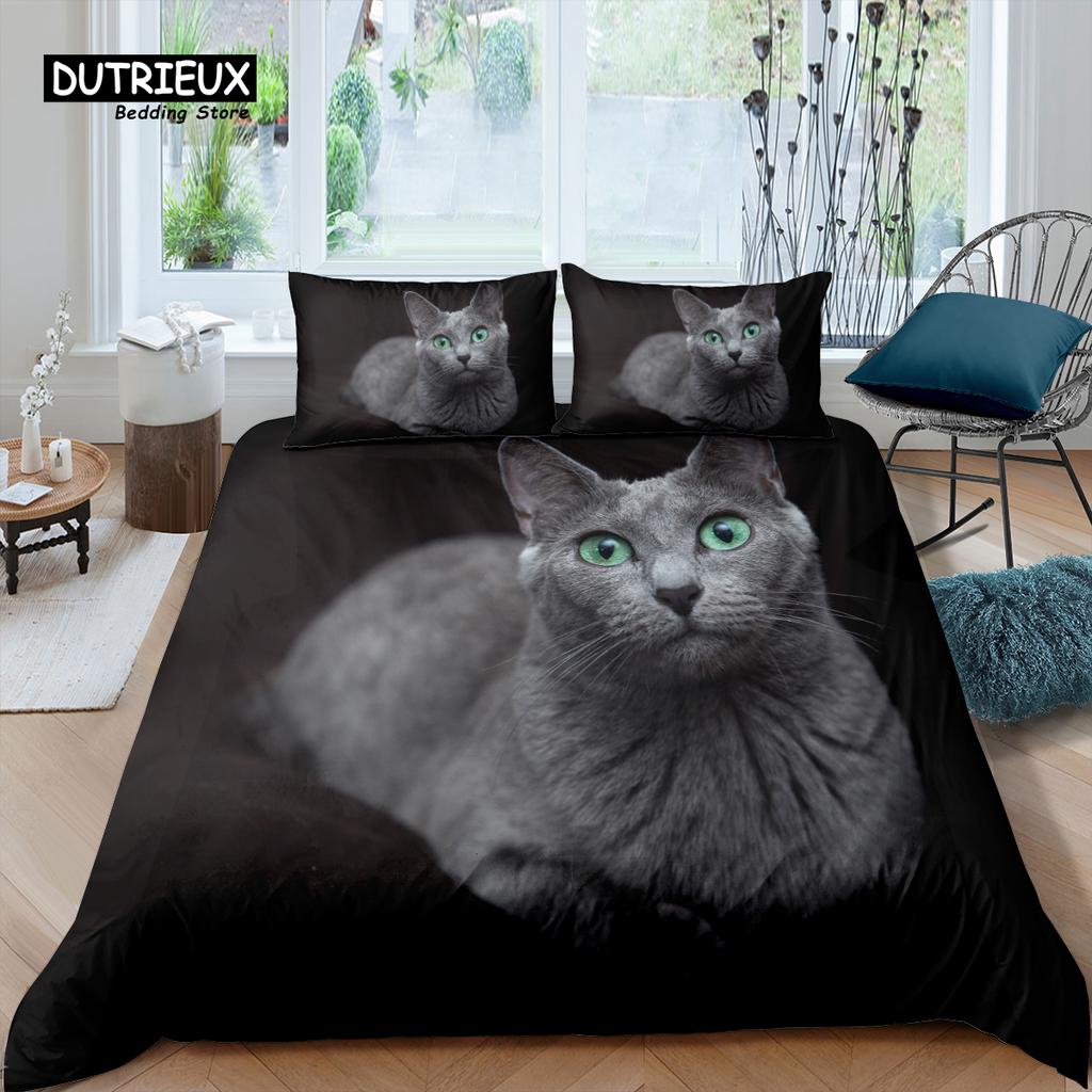 Home Living Luxus 3D-Bettwäscheset mit Katzenmotiv, Bettbezug-Set, Kissenbezug, Kinderbettwäsche-Set, Queen- und King-Size-Größe EU/US/AU/UK