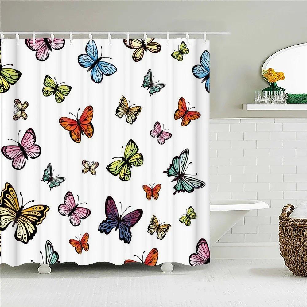 Beautiful Butterfly Waterproof Fabric Shower Curtains 3D Printing Bath Curtain For Bathroom Bathtub Decoration With Hooks