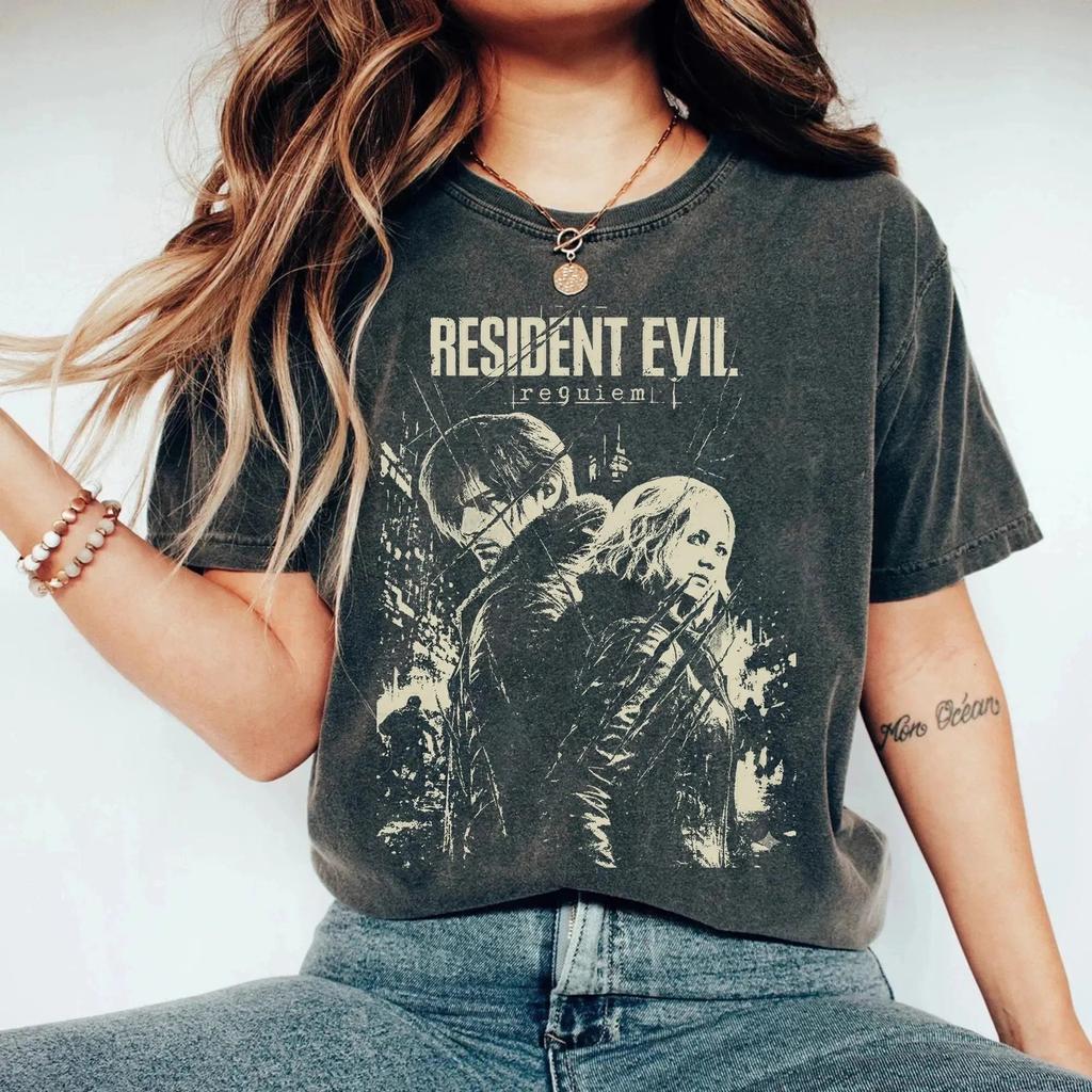 Resident Evil 9 Requiem Leon S. Kennedy Grafická Bavlněná Unisex Tričko s Kyselým Praním 2026 Léto Nové Pánské Y2k Tričko s Krátkým Rukávem