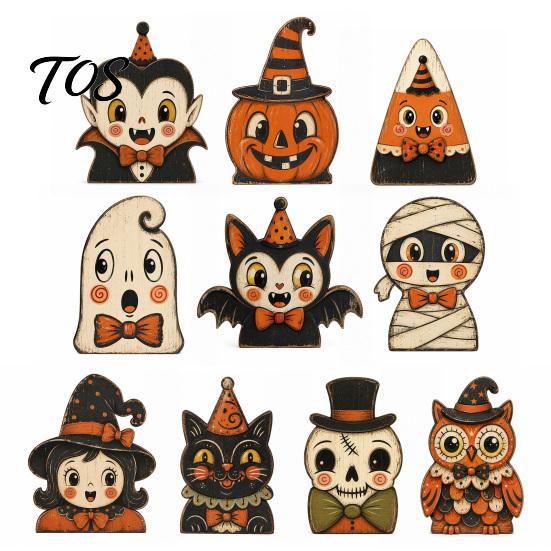 Decorative Figurines for Shelves Halloween Tiered Tray Decorations, Wooden Tabletop Ornaments, Vintage Centerpiece Style Desktop Ornaments Home