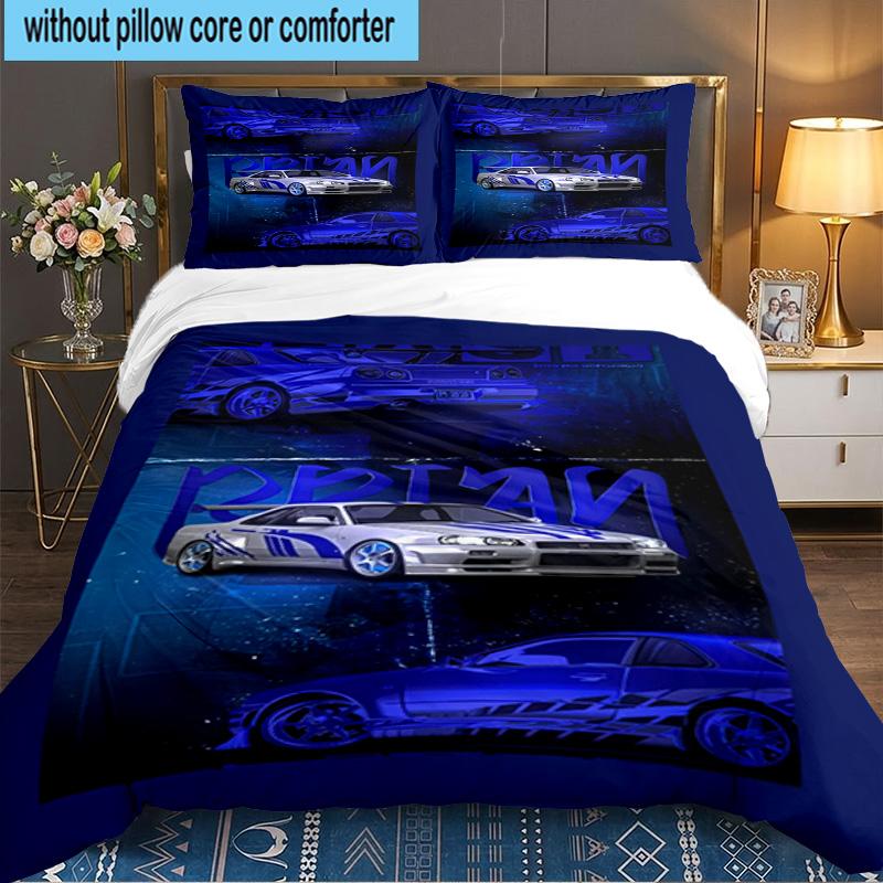 Set Biancheria da Letto 3 Pezzi Skyline Blue Racing Spirit Speed Style, per 1 Copripiumino e 2 Federe Perfetto come Regalo per Fan, Ideale per Camera da Letto, Dormitorio