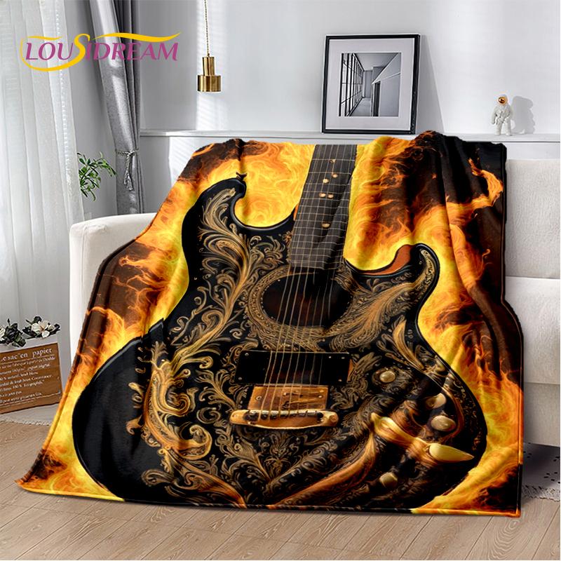 Skull Electric Guitar Classical Guitar Blanket,Soft Throw Blanket for Home Bedroom Bed Sofa Picnic Travel Office Cover Kids Gift