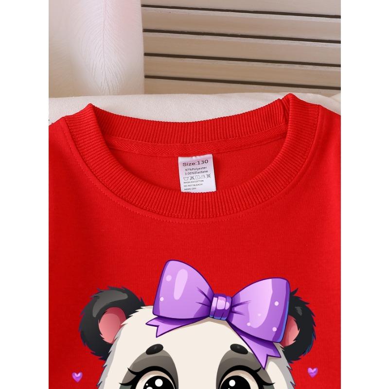 European sizes Girls' Round Neck Sweatshirt, Casual Printed Pullover, Adorable Animal Prints, Autumn And Winter Warm Fashion Top.
