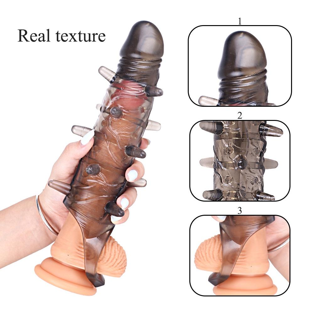 Realistic Penis Sleeve Extender Cock Sleeve with Vibrator Dick Enlargement Delay Ejaculation Reusable Condom Men or Dildo Sex Toys