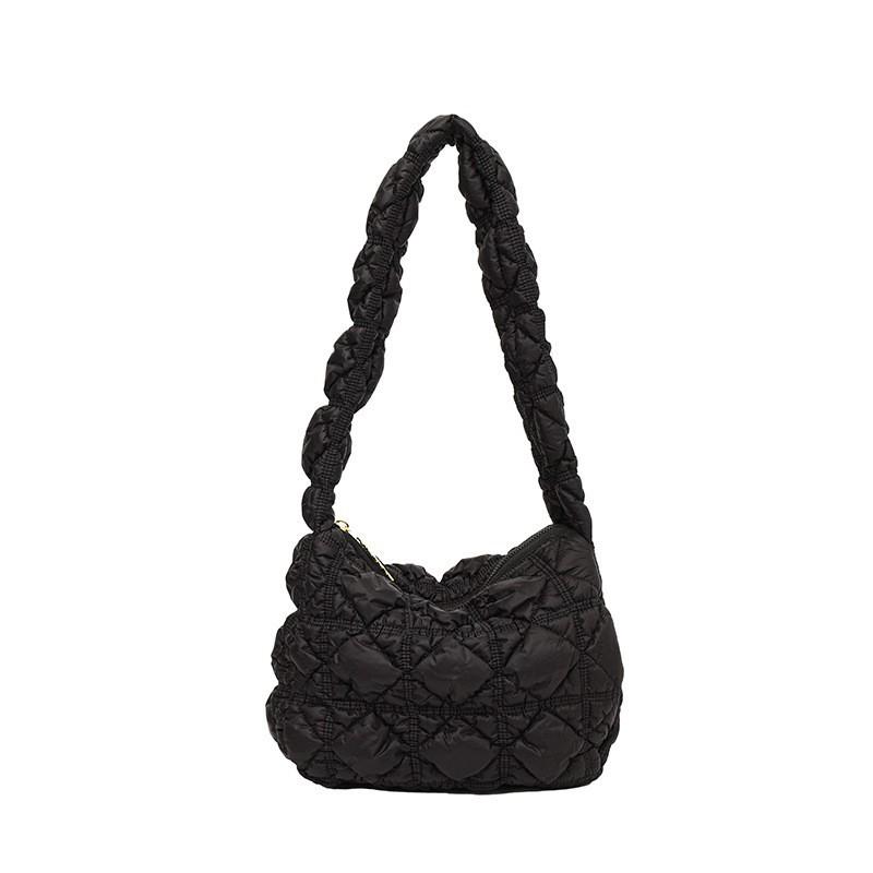 

Fashionable Pleated Cloud Bag Women s New Style Simple Casual One-shoulder Underarm Tote Large Capacity Plaid Bubble чорний