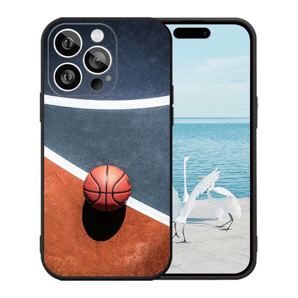 Black Frosted Apple 13 Pro Max TPU Phone Case with Basketball & Football Design