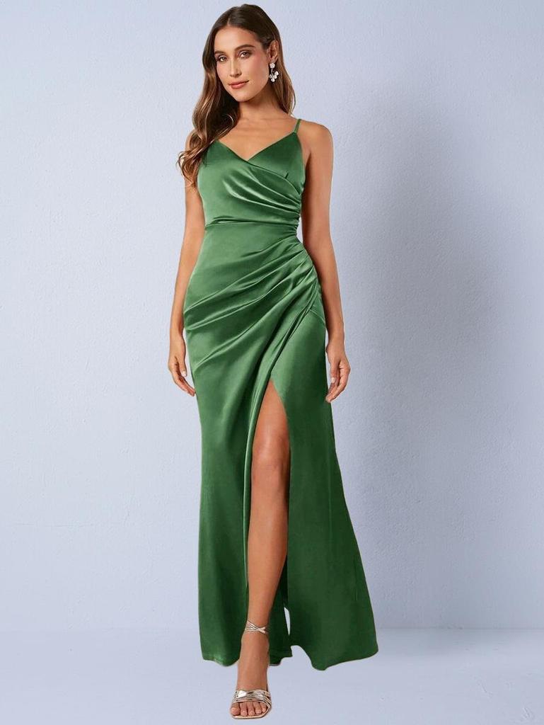 Women's Japanese Silk-like Satin Dress – Spring/Autumn, Sexy Pleated Bridesmaid/Formal Skirt