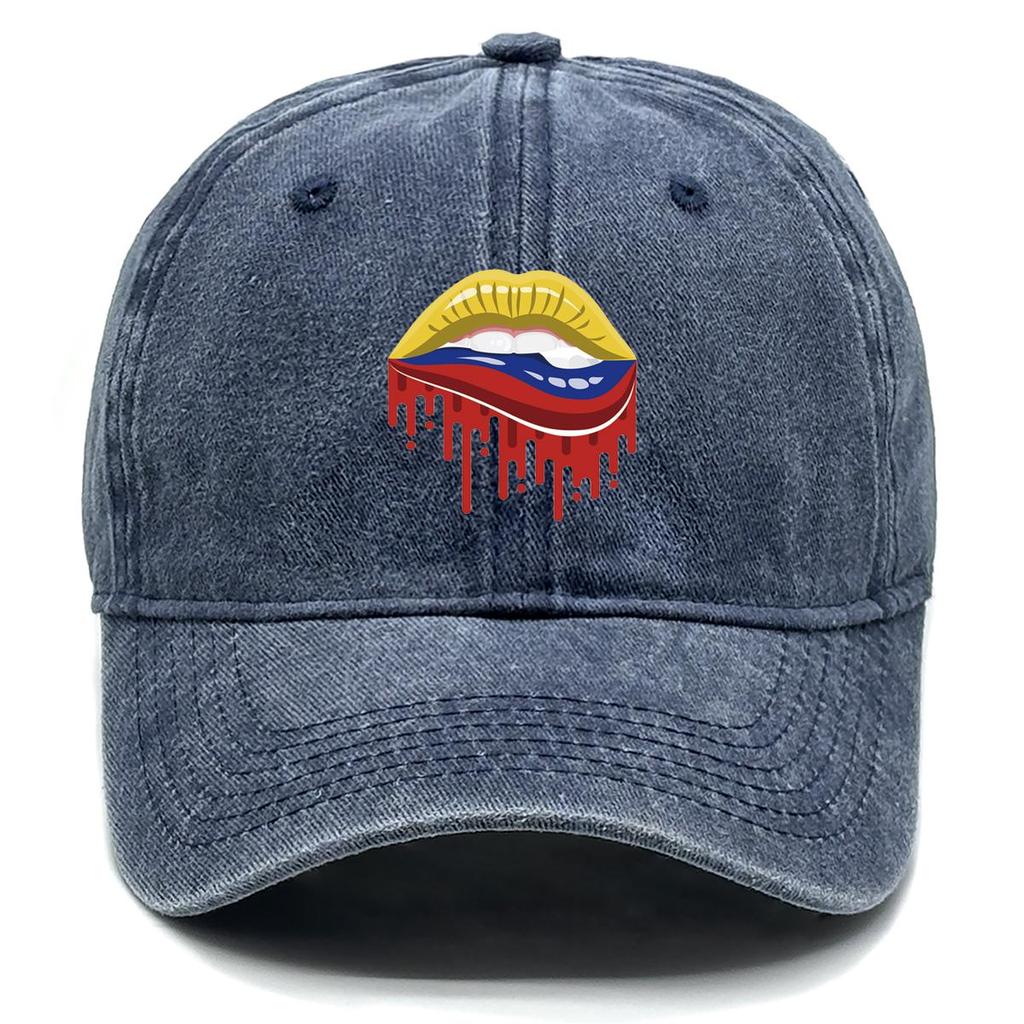 Colombia Flag Mouth Print Snapback Baseball Hat, Patriotic Mesh Hat Stylish Curved Brim Retro Leisure Adjustable Sun Hat