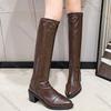 Comemore Black Thick Heels Knee High Boots for Women Autumn Winter Pu Leather Long Boots Woman Slip On Pointed Toe Botas Mujer