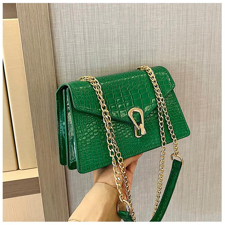 Crocodile Patterned Chain Women's Bag, Trendy Korean Version, Single Shoulder Crossbody Women's Bag, Small Square Bag