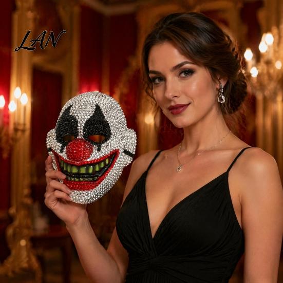 Sparkling Rhinestone Mask Halloween Skull Full Face Mask, Sparkly Masquerade Eye-catching Stage Prop for Party, Adjustable Strap Cosplay Women