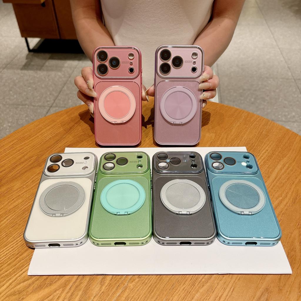 Premium Sense Simple Glass Case for iPhone17Pro Max Mobile Phone Case 15 Apple 16Pro Rotating Bracket
