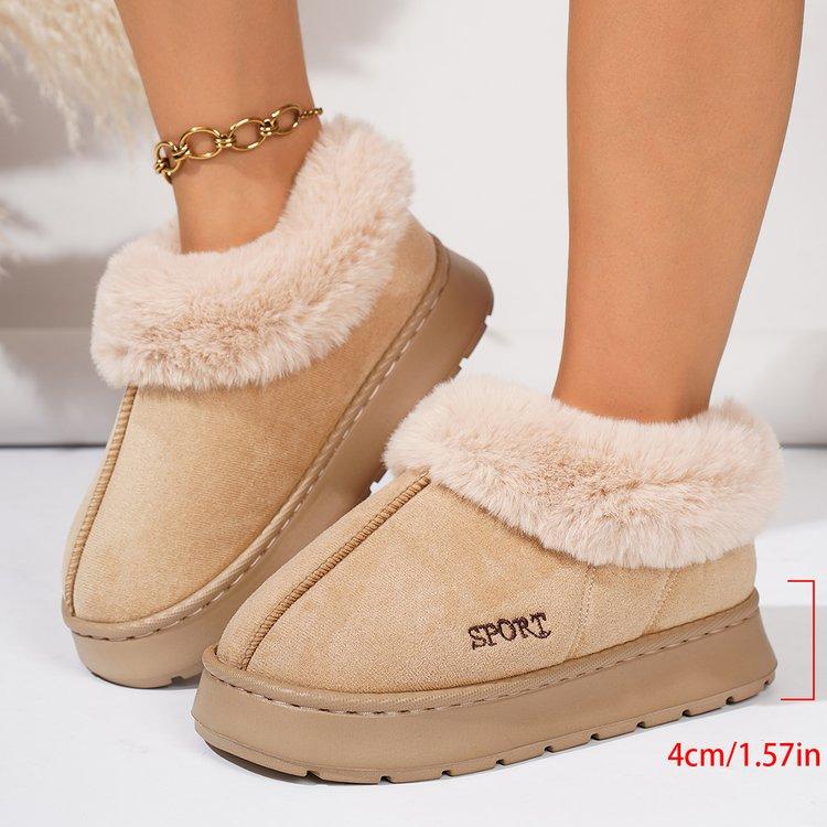 Anti-slip Thick Plush Snow Boots Women Faux Suede Platform Fur Winter Boots Woman Slip On Warm Cotton Padded Shoes Female