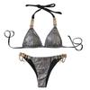 Women's Two Piece Bikini Set Metal Accent Halter Neck Backless Design Adjustable Straps Swimwear Beachwear