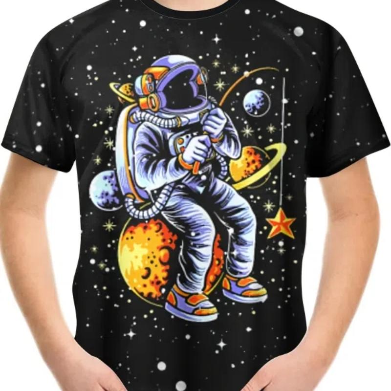 

Лето 2024, легкая и дышащая футболка с 3D принтом астронавта, крутая детская футболка для мальчиков и девочек, топы с графическим принтом 4–14 лет, 2024 г. 160CM