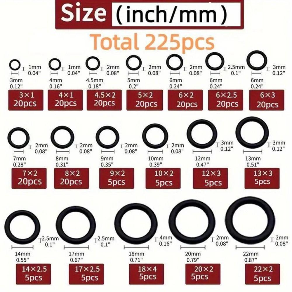 225Pcs Elasticity O-Ring Sealing Kit High Pressure Sealing Elastic Band  Valve Pressure