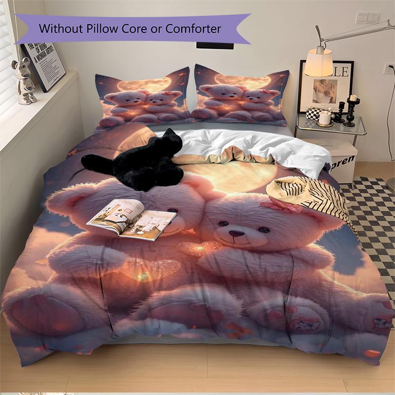 

3pcs Anime Teddy Bear Bedding Set - Includes One Quilt Cover and Two Pillowcases (No Core) - Perfect for Bedroom and Guest Room Decoration, 135x200cm