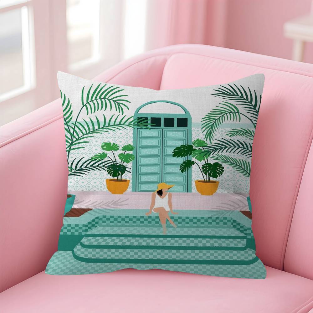 Nordic Beach Holiday Girl Pillow Gift Home Office Decoration Bedroom Sofa Car Cushion Cover Case 45x45
