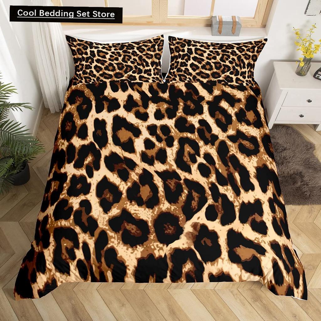Pink Leopard King Queen Duvet Cover Girly Glitter Bedding Set Cheetah Skin Pattern Quilt Cover 2/3pcs Polyester Comforter Cover