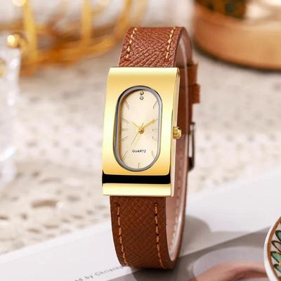 Damen Vintage Rechteckiges Zifferblatt Quarz Uhr Einfaches Lederarmband Armbanduhren
