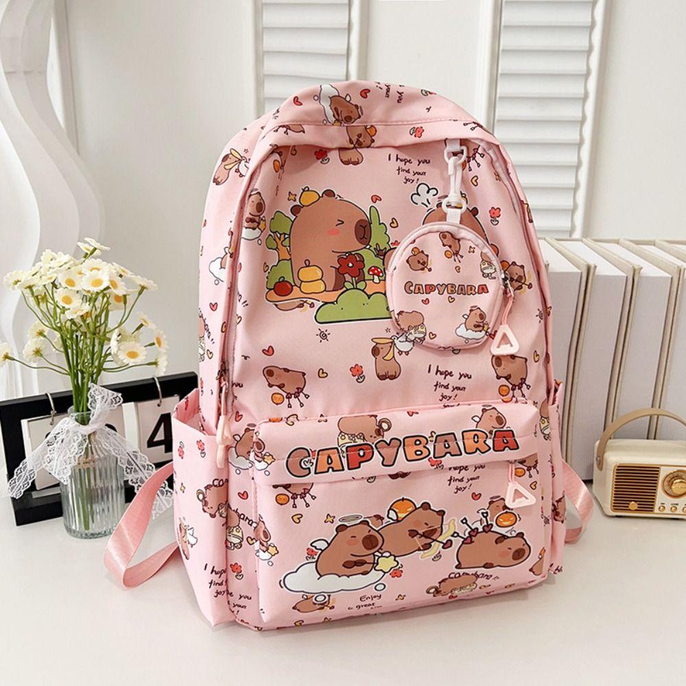 Multi-Compartment Capybara Backpack Large Capacity Waterproof Children's Shoulder Bag Lightweight Wide Straps