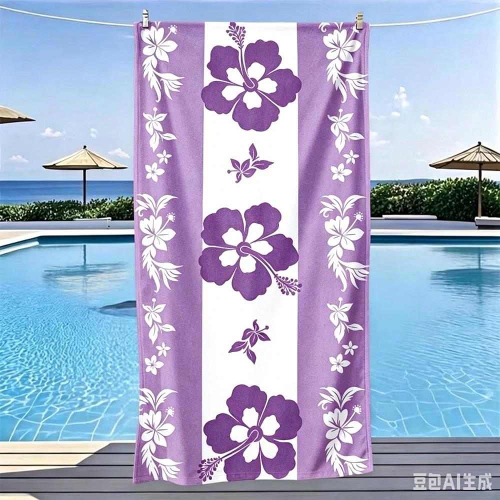 Telo Mare Grande con Stampa Ibisco Rosa Telo in Microfibra con Fiori Tropicali Sovradimensionato per Piscina e Spiaggia Estiva