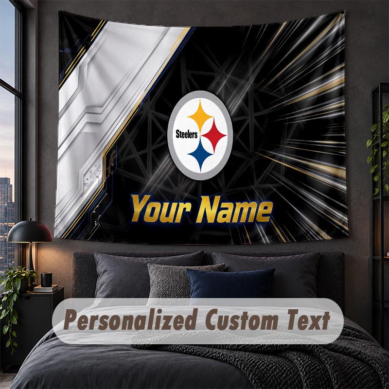 Custom Name Text Tapestry,Pittsburgh Steelers Decorative Wall Hanging, Background Tapestry For Home Bedroom