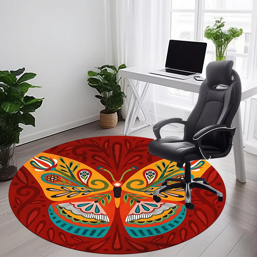 1 Stück Schmetterling Mandala Büro Runder Teppich, Matte Geeignet für Büro, Unter Bürostühlen Schlafzimmer Wohnzimmer Heimdekoration, Raumdeko