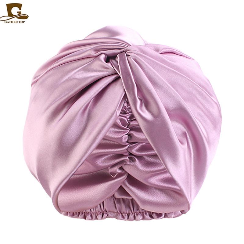 Popular imitation silk double-layer nightcap, cross-twisted cap, shower cap, beauty and makeup hat TJM