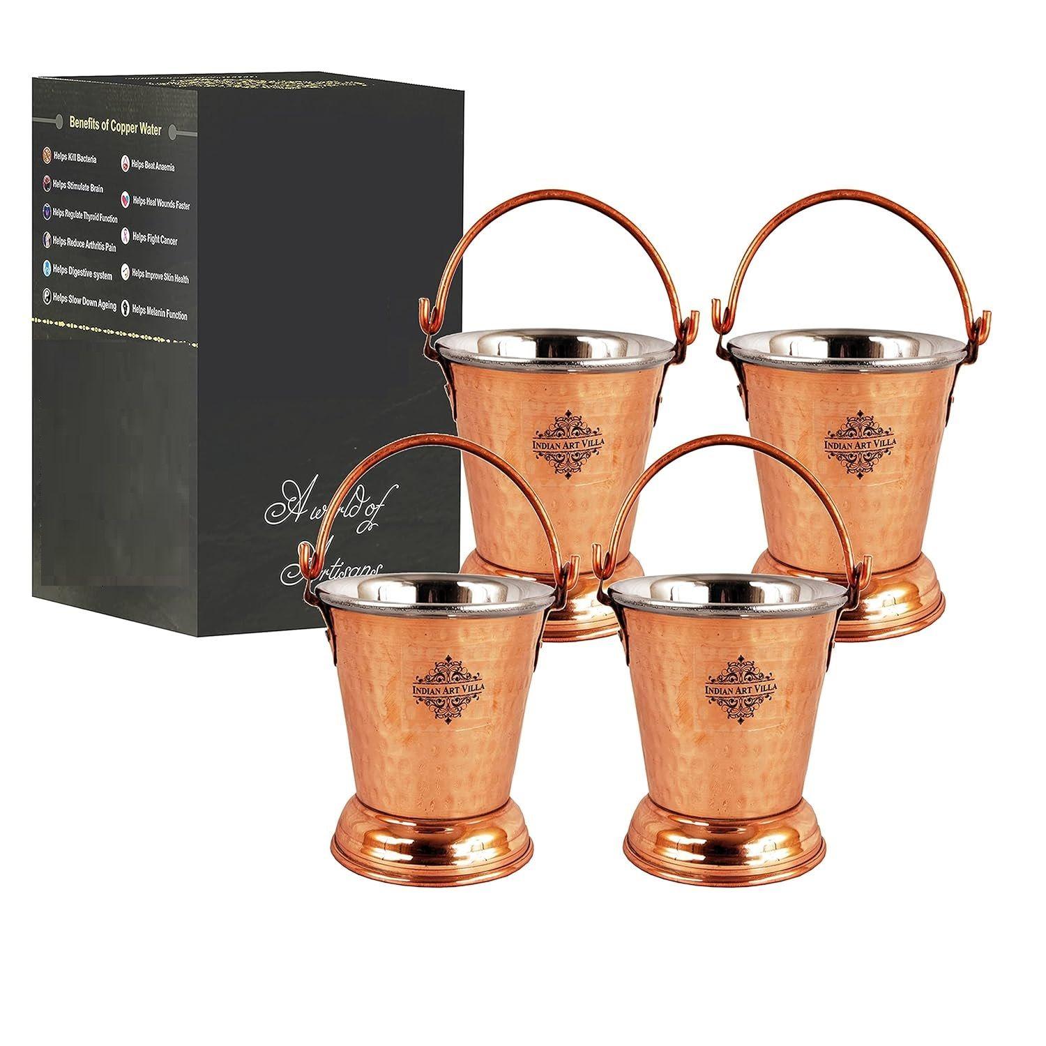 

Steel Copper Hammered Design Bucket, Serveware & Tableware for Home, Hotel & Restaurants, Volume-300 ML, Set of 4