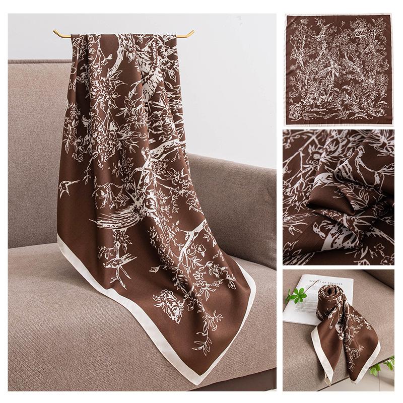 90cm Large Square Scarf Silk With High-end Feel Imitation Women's Summer Thin Versatile Sun Protection Shawl Women