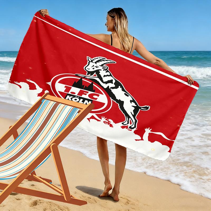 Toalha de Praia Estampada FC Köln, Toalha Grande Macia de Secagem Rápida para Praia Camping Natação