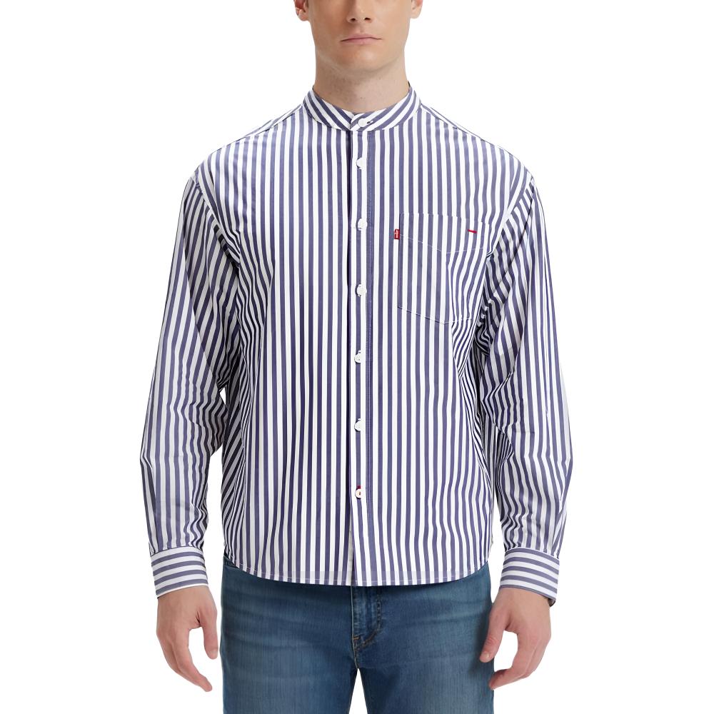Levis Comfortable Striped Minimalist Stand Collar Long Sleeve Shirt Men shirts 003MY-0003