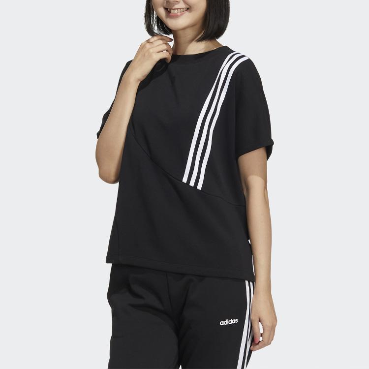 Adidas Neo Striped Round Neck Pullover T-Shirt Women Tops Black HM7423