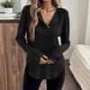Spring and Autumn Long Sleeved T-shirt, Fashionable Solid Color Women's Long Sleeved V-neck Shirt