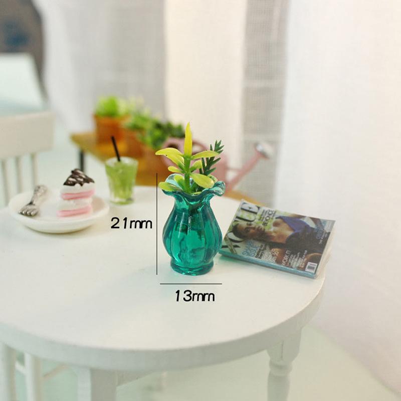 High Quality 5pcs Dollhouse Miniatures 1:12 Colorful Mini Ceramic Pot DIY Handmade Doll House Kitchen Ceramic Decora vase+flower